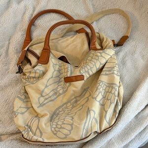 Vintage Make Love Not Trash Cream and Brown Women's Bag